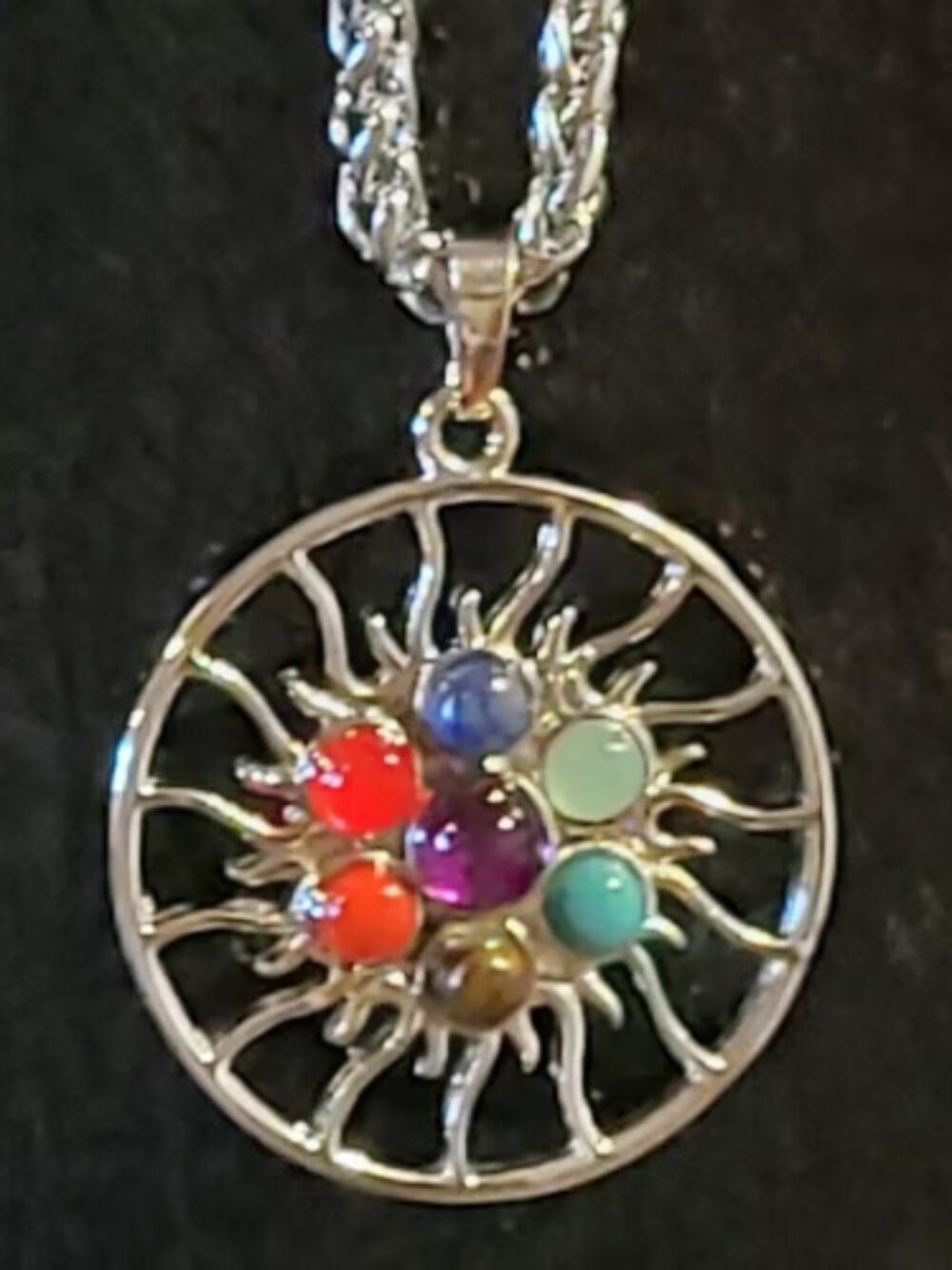 Silver Starburst Necklace with Colored Stones
